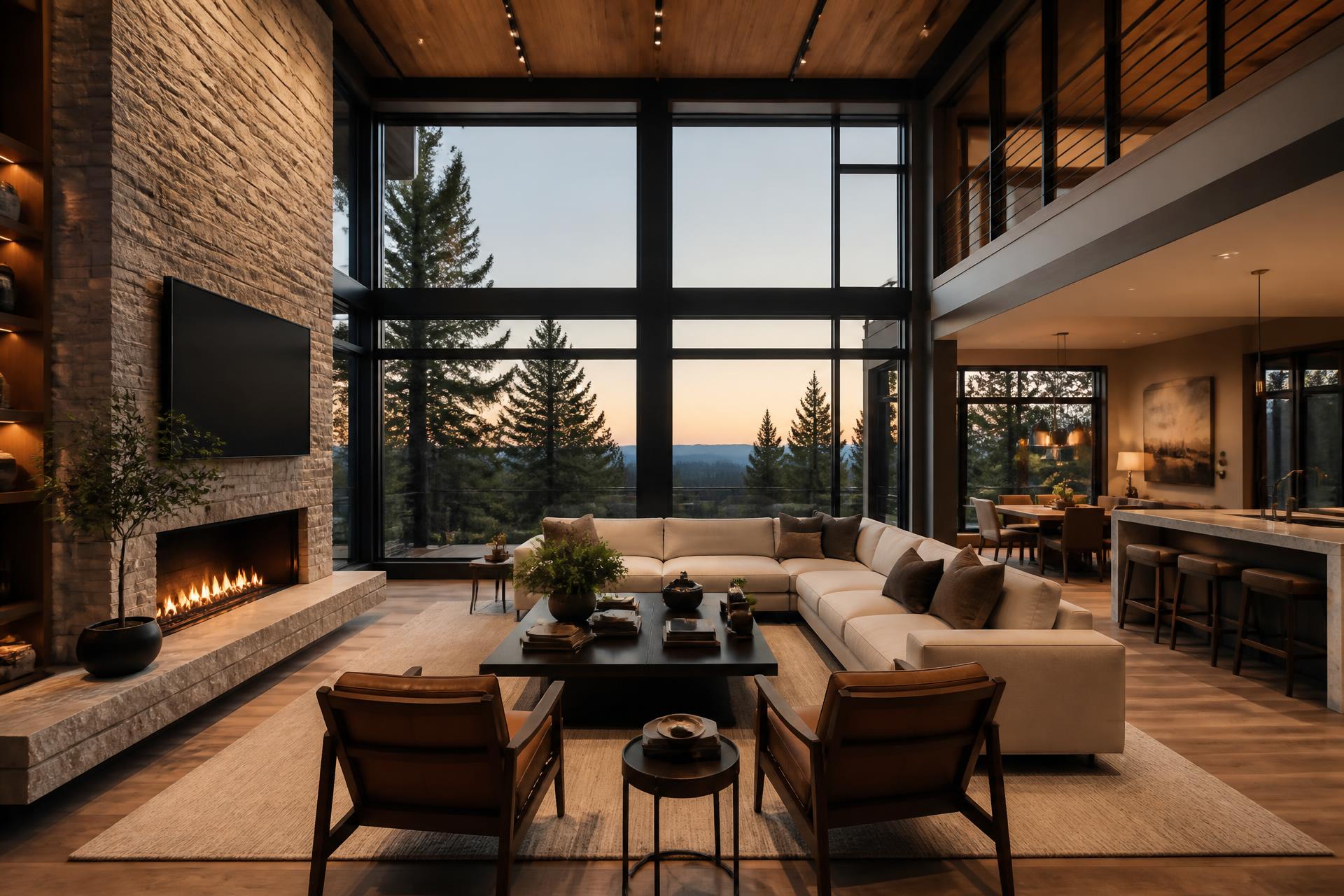 Finished luxury custom home interior at dusk